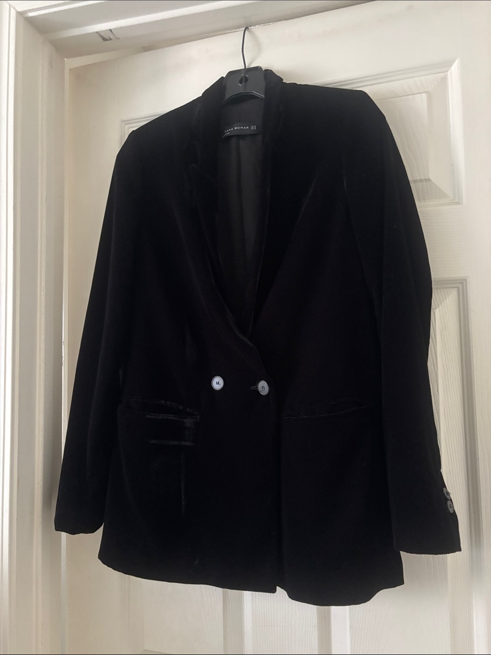 Zara Black Velvet Double-Breasted Blazer
